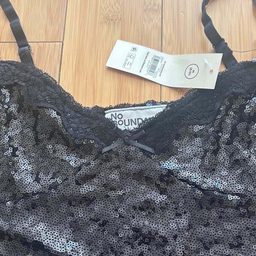 No Boundaries Black Sequin Crop Top w skirt. Two piece set. NWT. New with tags. - Picture 2 of 6